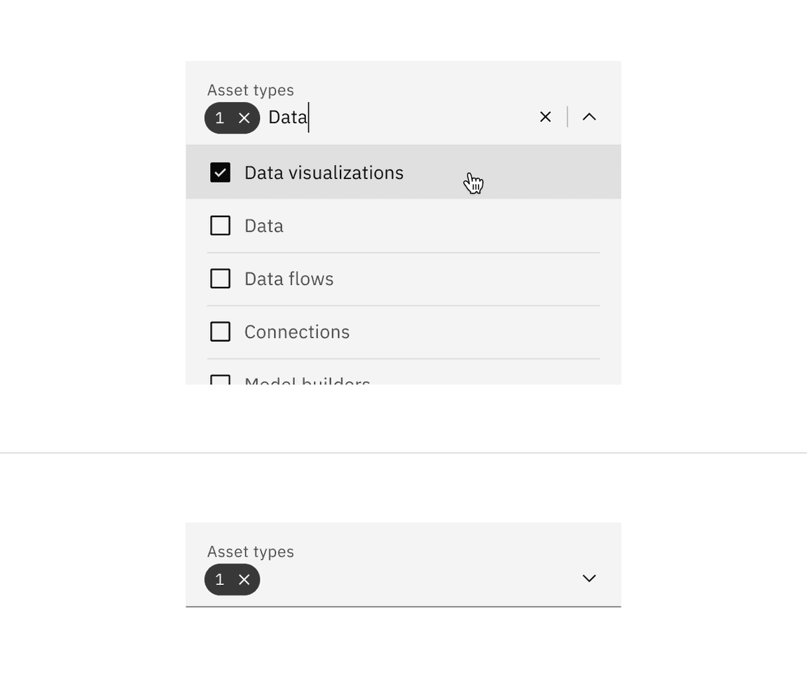 Fluid filterable dropdown selected state.